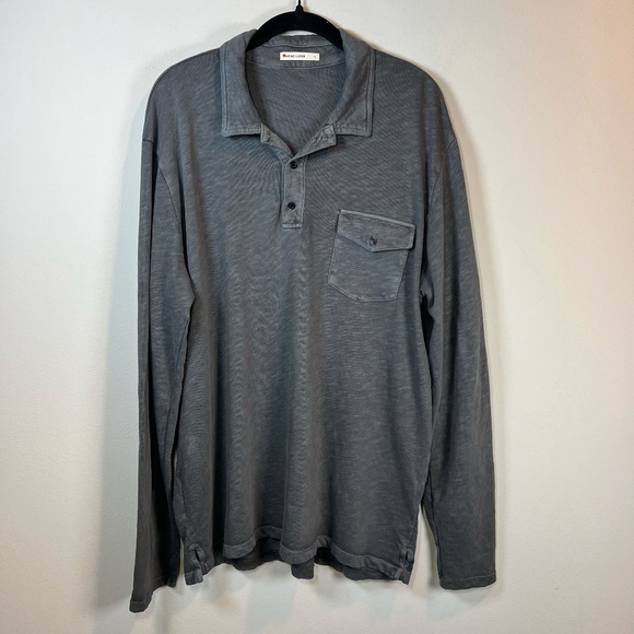 Marine Layer Other - Marine Layer Mens Vintage Heavy Slub Polo Shirt Gray Long Sleeve Pocket Sz Large